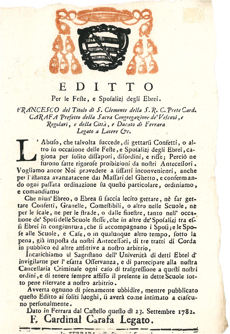 Editto per le feste e gli sposalizj degli ebrei